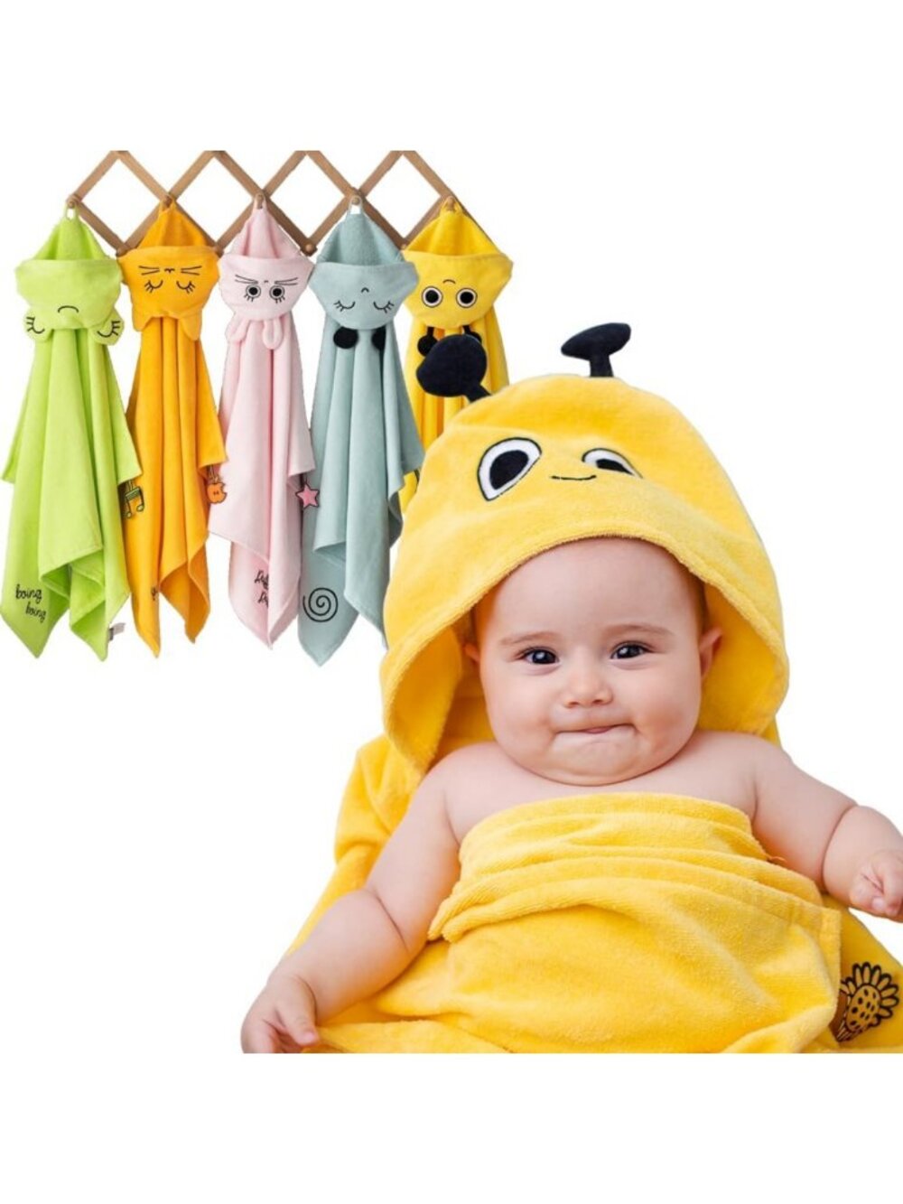 Organic Turkish Cotton Baby Hooded Towel, Ultra Absorbent, 27x47 Inch, Yellow